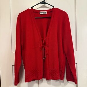 90s Vintage Red Tie Cardigan Sweater